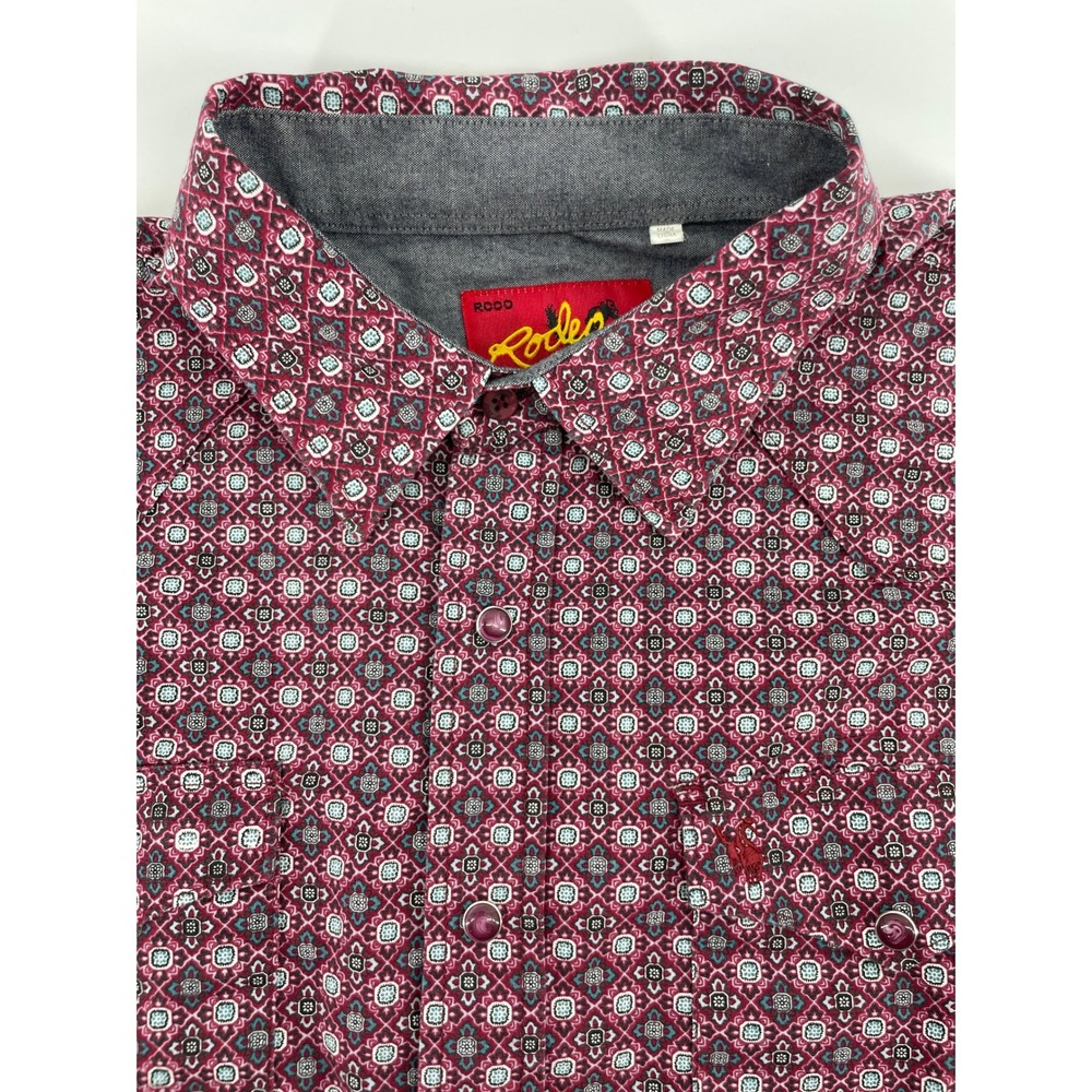 🚀 RODEO Clothing Co. Western Snap Shirt Mens XL Burgundy‎ Patterned Long Sleeve